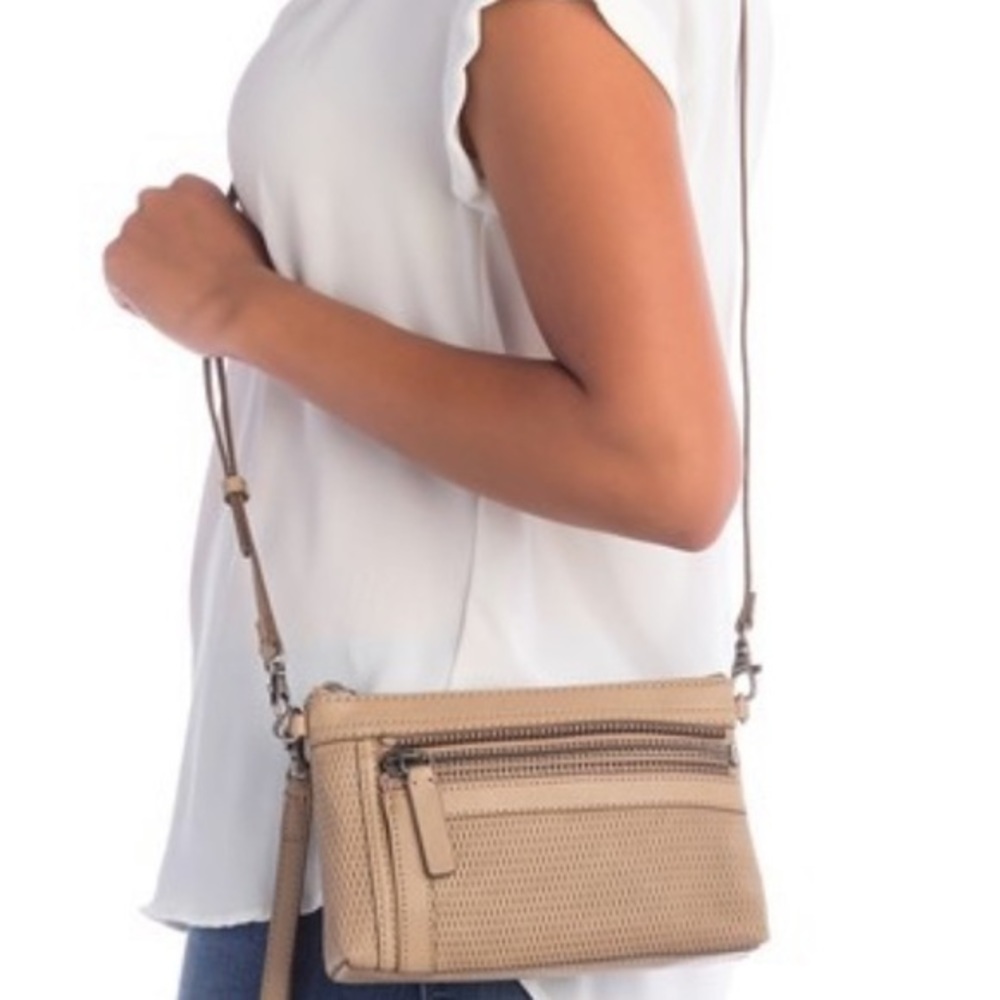 NWT Frye Leather Perforated Tan Crossbody Purse